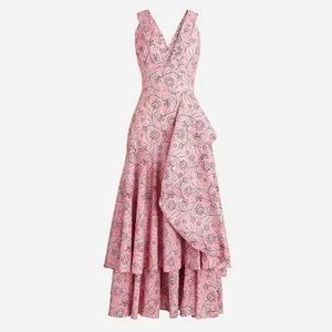 J. Crew Collection Cross-back ruffle-hem dress in Ratti® Coral Vines